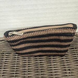 The Sak Brown and Tan Stripes Crochet Zippered Wallet Coin Purse